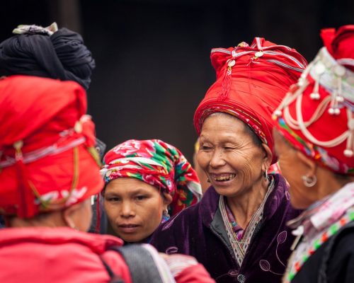 Mong girls is the colorful costumes of the Red Dao the Ha Nhi evening market Lao CaiVietnam