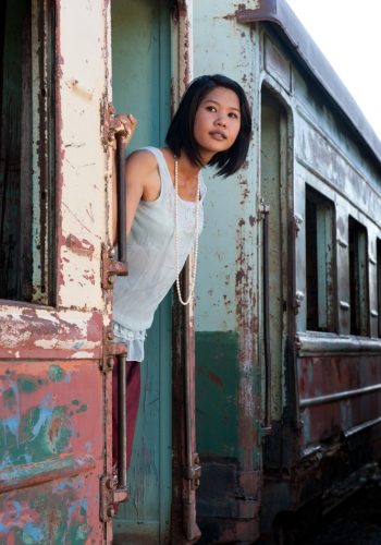 Phnom Penh girl in train cambodia