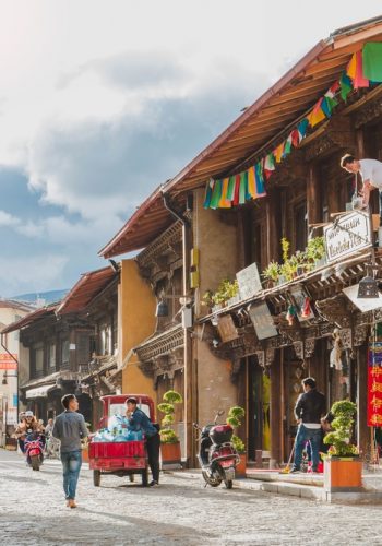 Scenic street and architecture building at Dukezong old town in Shangri-La China Scenic street and architecture building at Dukezong old town in Shangri-La China