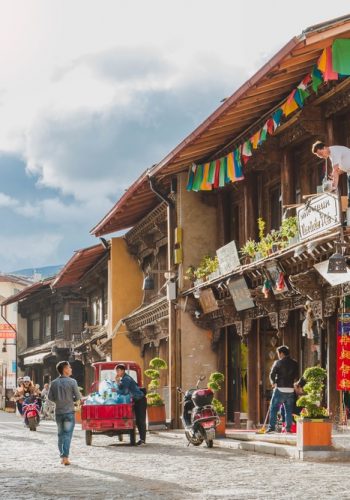 Scenic street and architecture building at Dukezong old town in Shangri-La China